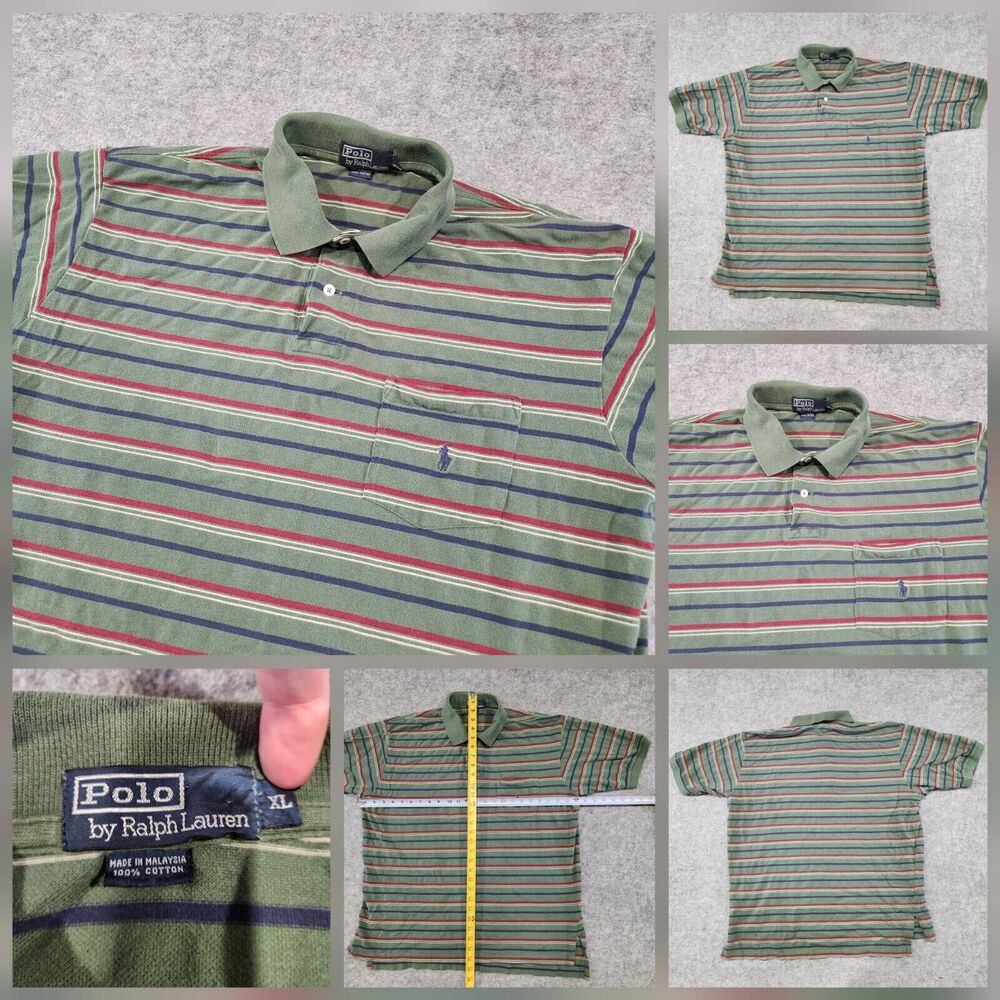 VTG Polo Ralph Lauren PRL Mens XL Rugby Stripe Pocket Short Sleeve T Shirt Pony